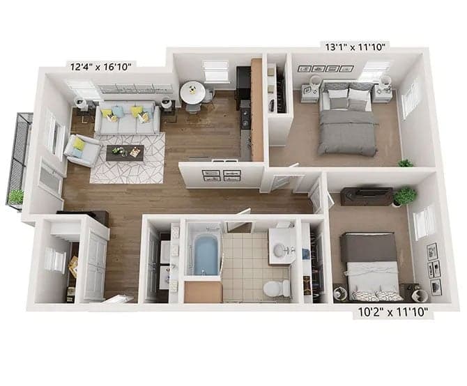 2 Beds floor plan